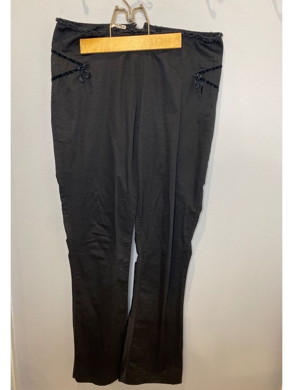 Vintage Miu Miu archival low rise flare pants lace velvet trim ruching 40